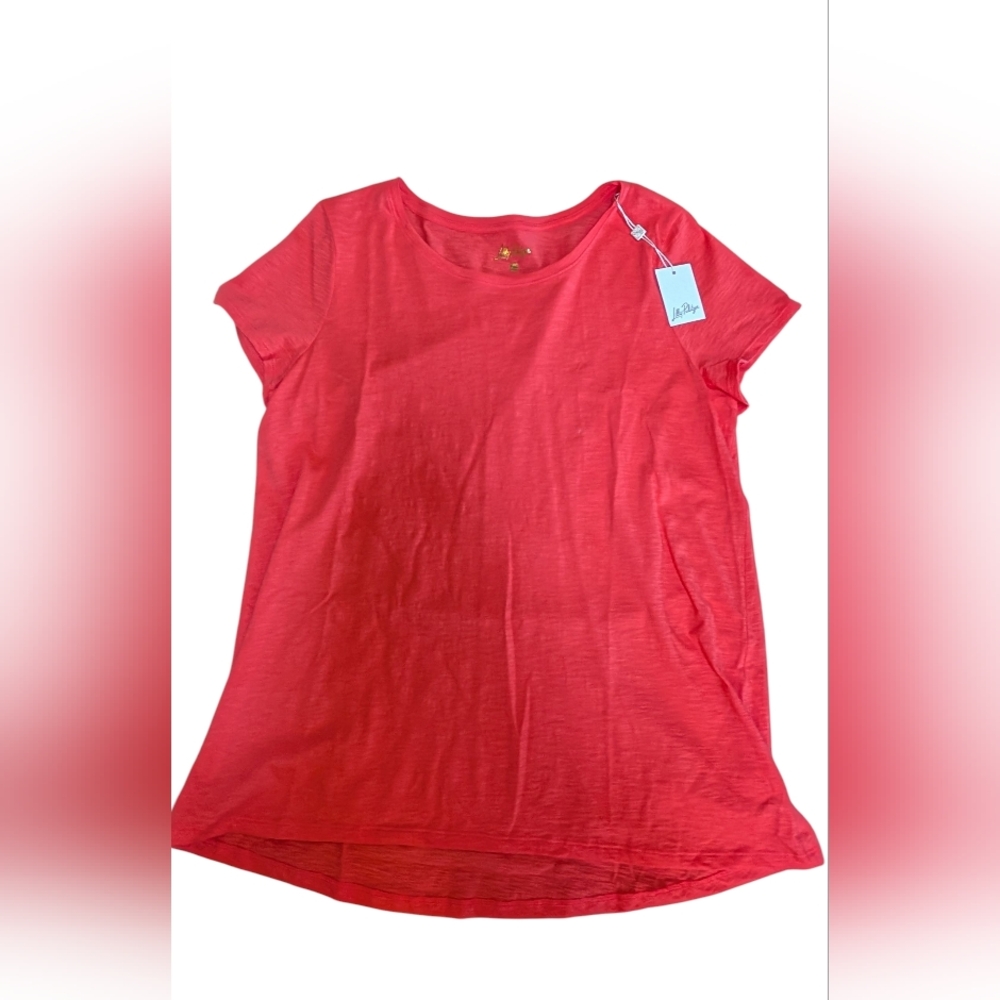 SOLD- New Lilly Pulitzer Etta Scoop Neck Tee, Pima, Coral/Pink, Large